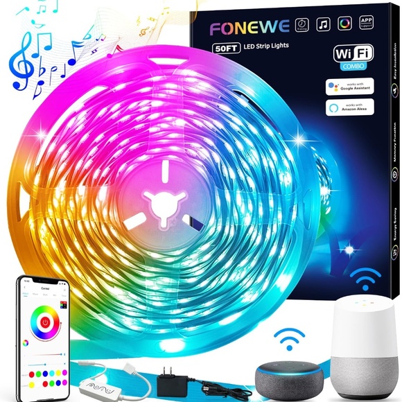 LED Strip Lights 50ft Smart WiFi Music Sync Bluetooth Light App Control - Picture 1 of 4
